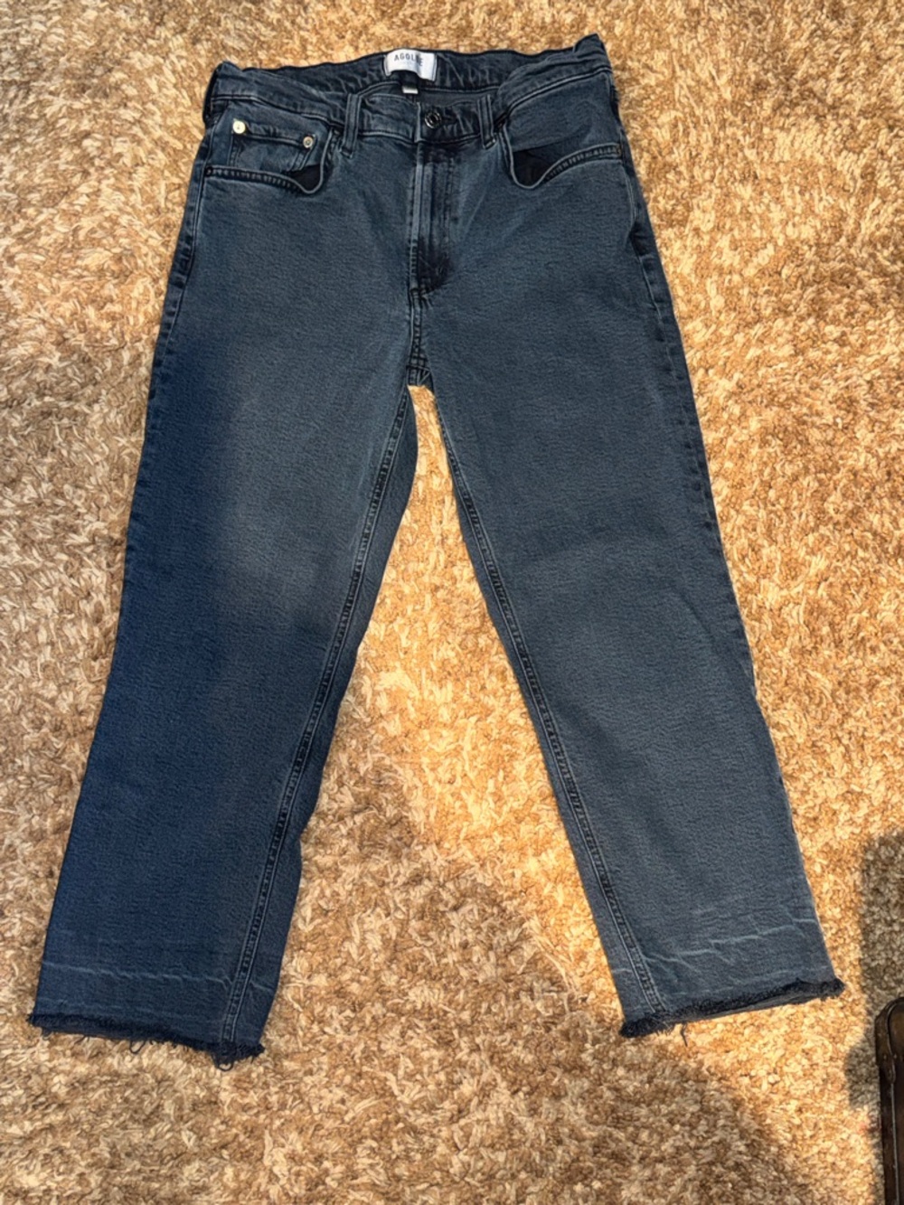 Agolde Women’s Light Black Cropped Jeans With Raw Hem